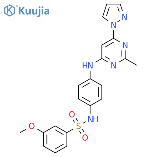 3-methoxy-N-(4-{2-methyl-6-(1H-pyrazol-1-yl)pyrimidin-4-ylamino}phenyl)benzene-1-sulfonamide structure