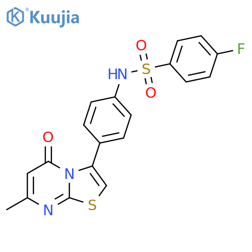 4-fluoro-N-(4-{7-methyl-5-oxo-5H-1,3thiazolo3,2-apyrimidin-3-yl}phenyl)benzene-1-sulfonamide structure