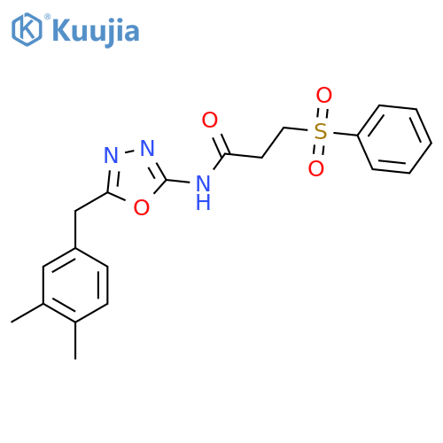 3-(benzenesulfonyl)-N-{5-(3,4-dimethylphenyl)methyl-1,3,4-oxadiazol-2-yl}propanamide structure