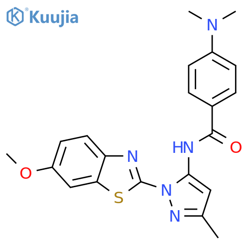 4-(dimethylamino)-N-1-(6-methoxy-1,3-benzothiazol-2-yl)-3-methyl-1H-pyrazol-5-ylbenzamide structure