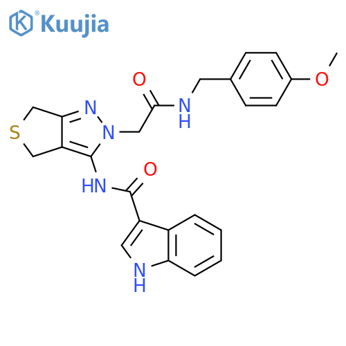 N-2-({(4-methoxyphenyl)methylcarbamoyl}methyl)-2H,4H,6H-thieno3,4-cpyrazol-3-yl-1H-indole-3-carboxamide structure