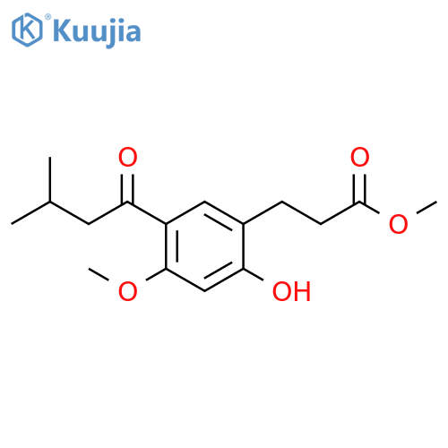 Benzenepropanoic acid, 2-hydroxy-4-methoxy-5-(3-methyl-1-oxobutyl)-,methyl ester structure