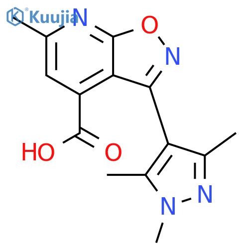 6-methyl-3-(1,3,5-trimethyl-1H-pyrazol-4-yl)-1,2oxazolo5,4-bpyridine-4-carboxylic acid structure