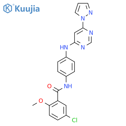 5-chloro-2-methoxy-N-(4-{6-(1H-pyrazol-1-yl)pyrimidin-4-ylamino}phenyl)benzamide structure