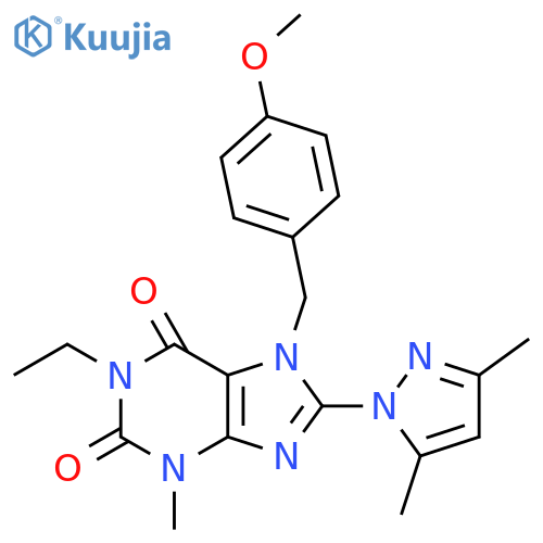 8-(3,5-dimethyl-1H-pyrazol-1-yl)-1-ethyl-7-[(4-methoxyphenyl)methyl]-3-methyl-2,3,6,7-tetrahydro-1H-purine-2,6-dione structure