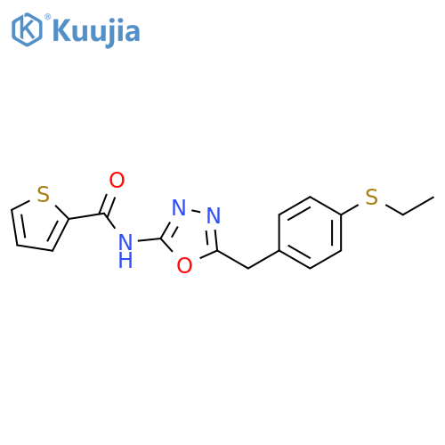 N-(5-{4-(ethylsulfanyl)phenylmethyl}-1,3,4-oxadiazol-2-yl)thiophene-2-carboxamide structure