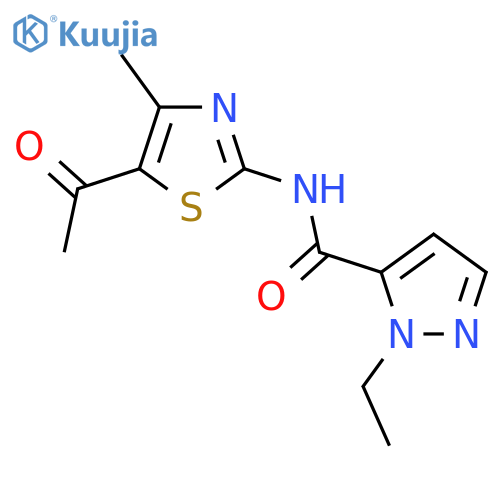 N-(5-acetyl-4-methyl-1,3-thiazol-2-yl)-1-ethyl-1H-pyrazole-5-carboxamide structure