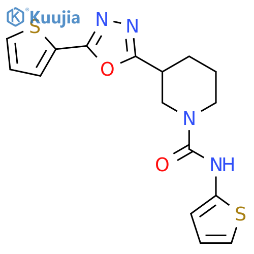 N-(thiophen-2-yl)-3-5-(thiophen-2-yl)-1,3,4-oxadiazol-2-ylpiperidine-1-carboxamide structure