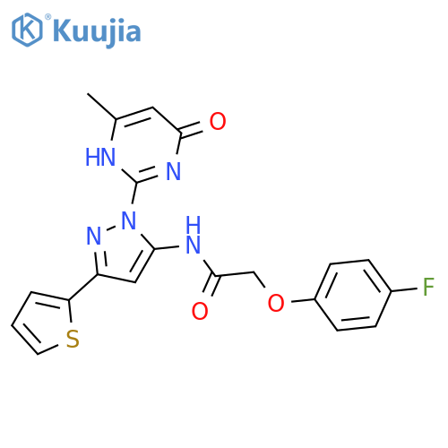 2-(4-fluorophenoxy)-N-1-(4-methyl-6-oxo-1,6-dihydropyrimidin-2-yl)-3-(thiophen-2-yl)-1H-pyrazol-5-ylacetamide structure