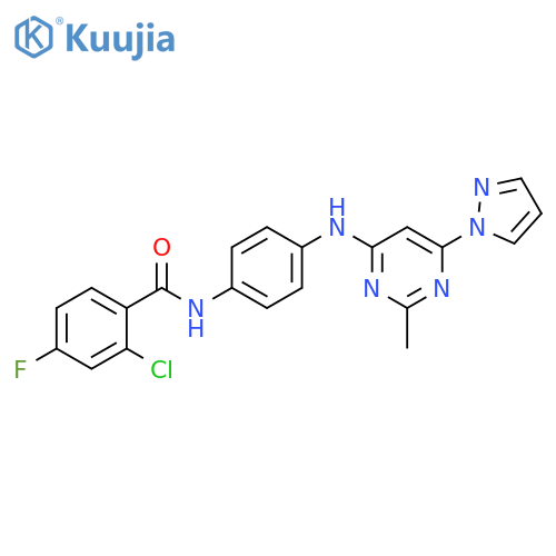 2-chloro-4-fluoro-N-(4-{2-methyl-6-(1H-pyrazol-1-yl)pyrimidin-4-ylamino}phenyl)benzamide structure