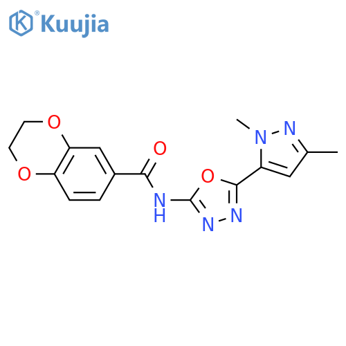 N-5-(1,3-dimethyl-1H-pyrazol-5-yl)-1,3,4-oxadiazol-2-yl-2,3-dihydro-1,4-benzodioxine-6-carboxamide structure