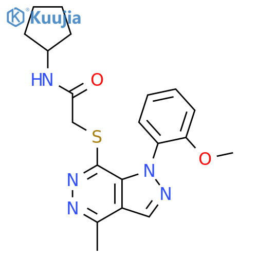 N-cyclopentyl-2-{1-(2-methoxyphenyl)-4-methyl-1H-pyrazolo3,4-dpyridazin-7-ylsulfanyl}acetamide structure