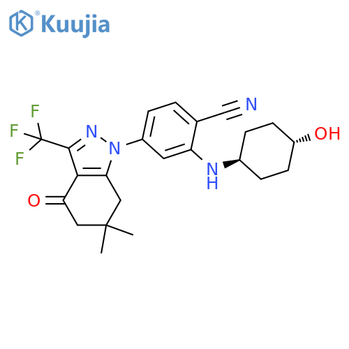 2-[(trans-4-Hydroxycyclohexyl)amino]-4-[4,5,6,7-tetrahydro-6,6-dimethyl-4-oxo-3-(trifluoromethyl)-1H-indazol-1-yl]benzonitrile structure