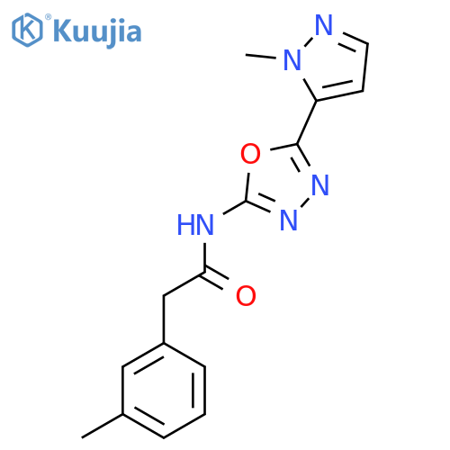 N-5-(1-methyl-1H-pyrazol-5-yl)-1,3,4-oxadiazol-2-yl-2-(3-methylphenyl)acetamide structure