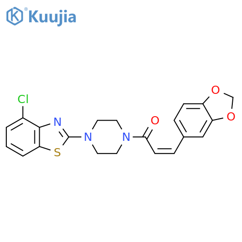 (2Z)-3-(2H-1,3-benzodioxol-5-yl)-1-[4-(4-chloro-1,3-benzothiazol-2-yl)piperazin-1-yl]prop-2-en-1-one structure
