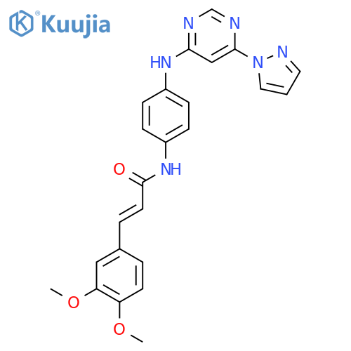(2E)-3-(3,4-dimethoxyphenyl)-N-(4-{6-(1H-pyrazol-1-yl)pyrimidin-4-ylamino}phenyl)prop-2-enamide structure