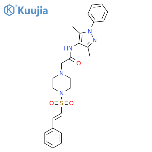 N-(3,5-dimethyl-1-phenyl-1H-pyrazol-4-yl)-2-[4-(2-phenylethenesulfonyl)piperazin-1-yl]acetamide structure