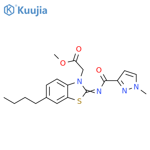 methyl 2-{6-butyl-2-(1-methyl-1H-pyrazole-3-carbonyl)imino-2,3-dihydro-1,3-benzothiazol-3-yl}acetate structure