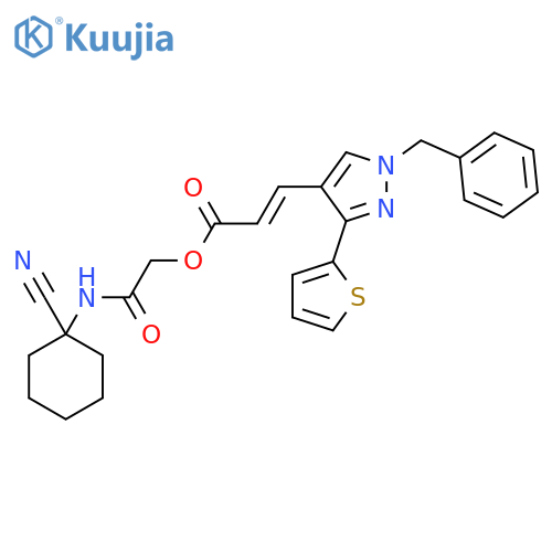 [(1-cyanocyclohexyl)carbamoyl]methyl 3-[1-benzyl-3-(thiophen-2-yl)-1H-pyrazol-4-yl]prop-2-enoate structure