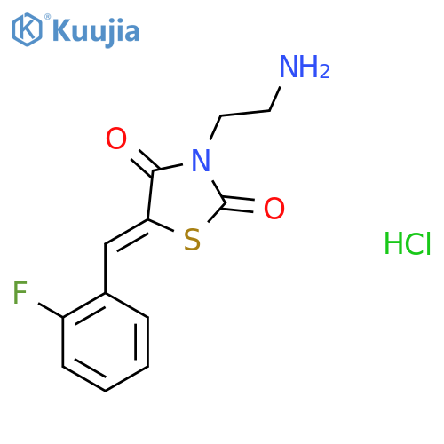 3-(2-aminoethyl)-5-(2-fluorophenyl)methylidene-1,3-thiazolidine-2,4-dione hydrochloride structure