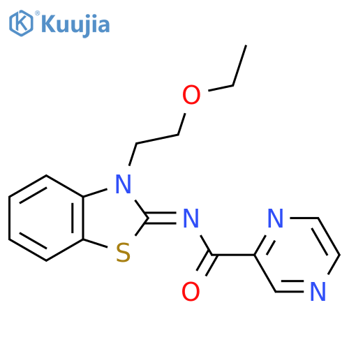 N-(2E)-3-(2-ethoxyethyl)-2,3-dihydro-1,3-benzothiazol-2-ylidenepyrazine-2-carboxamide structure