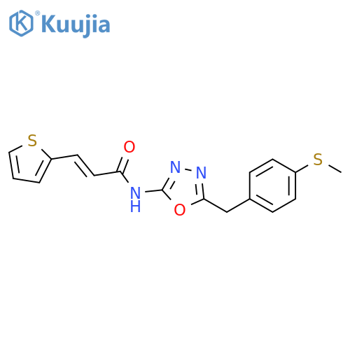 (2E)-N-(5-{4-(methylsulfanyl)phenylmethyl}-1,3,4-oxadiazol-2-yl)-3-(thiophen-2-yl)prop-2-enamide structure