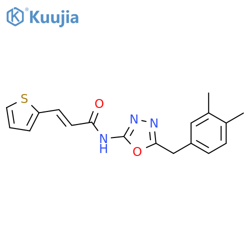 (2E)-N-{5-(3,4-dimethylphenyl)methyl-1,3,4-oxadiazol-2-yl}-3-(thiophen-2-yl)prop-2-enamide structure