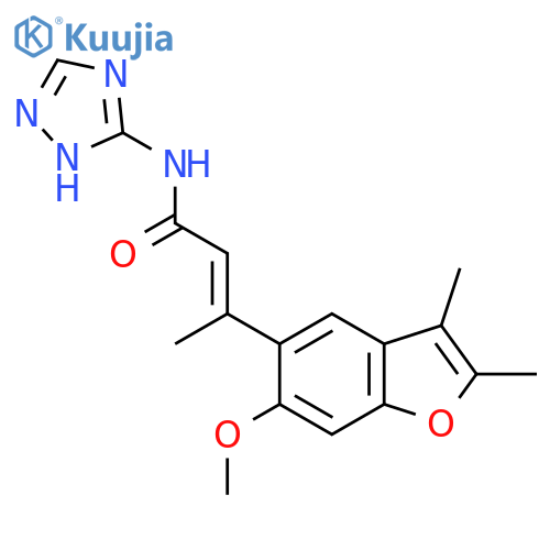 (2E)-3-(6-methoxy-2,3-dimethyl-1-benzofuran-5-yl)-N-(1H-1,2,4-triazol-3-yl)but-2-enamide structure