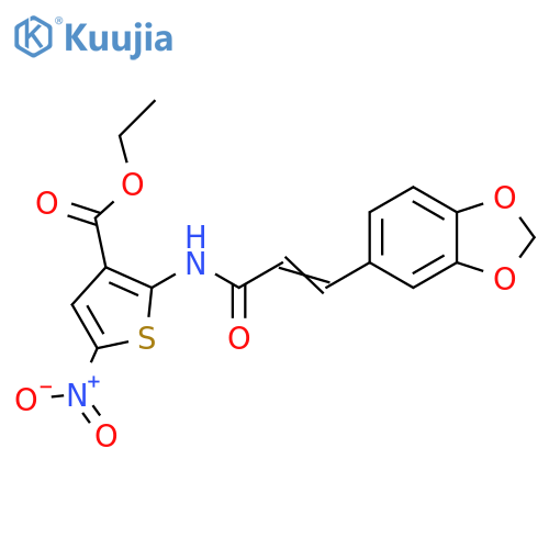 ethyl 2-(2E)-3-(2H-1,3-benzodioxol-5-yl)prop-2-enamido-5-nitrothiophene-3-carboxylate structure