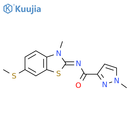 1-methyl-N-3-methyl-6-(methylsulfanyl)-2,3-dihydro-1,3-benzothiazol-2-ylidene-1H-pyrazole-3-carboxamide structure