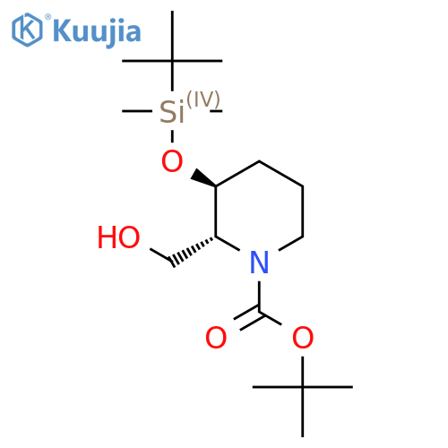 tert-butyl (2R,3S)-3-[tert-butyl(dimethyl)silyl]oxy-2-(hydroxymethyl)piperidine-1-carboxylate structure