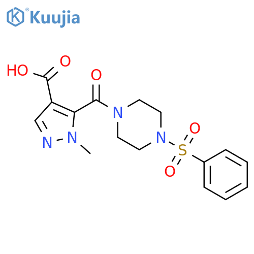 <br>1-methyl-5-{[4-(phenylsulfonyl)piperazin-1-yl]carbonyl}-1H-pyrazole-4-carbo xylic acid structure