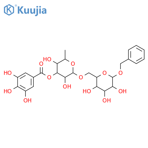 Benzyl alcohol; O-[3,4,5-Trihydroxybenzoyl-(→3)-α-L-rhamnopyranosyl-(1→6)-β-D-glucopyranoside] structure