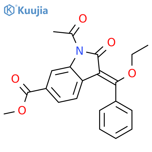 1-Acetyl-3-(1-ethoxy-1-phenylmethylene)-6-methoxycarbonyl-2-indolinone structure