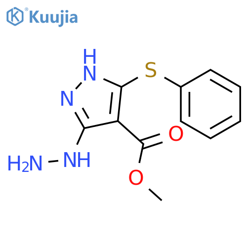 1H-Pyrazole-4-carboxylic acid, 3-hydrazino-5-(phenylthio)-, methyl ester structure