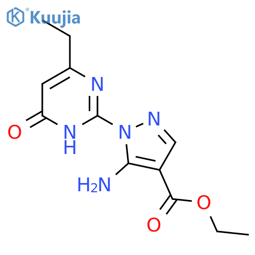 ethyl 5-amino-1-(4-ethyl-6-oxo-1,6-dihydropyrimidin-2-yl)-1{H}-pyrazole-4-carboxylate structure