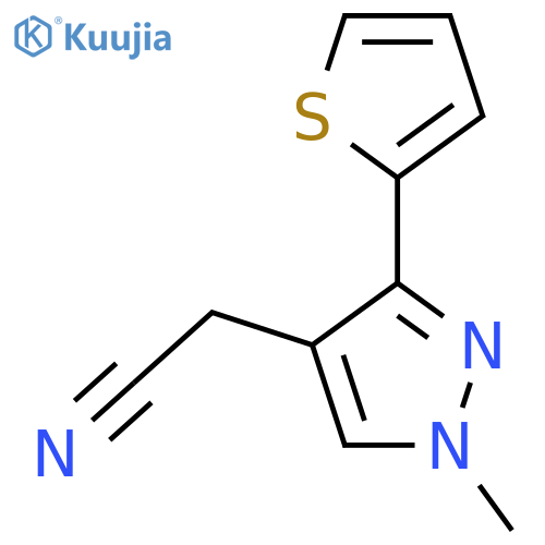 2-(1-methyl-3-(thiophen-2-yl)-1H-pyrazol-4-yl)acetonitrile structure