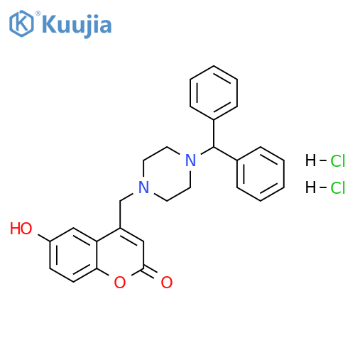 4-{[4-(diphenylmethyl)piperazin-1-yl]methyl}-6-hydroxy-2H-chromen-2-one dihydrochloride structure