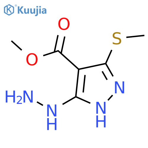 1H-Pyrazole-4-carboxylicacid, 3-hydrazinyl-5-(methylthio)-, methyl ester structure