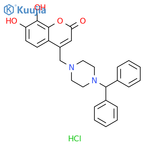 4-{[4-(diphenylmethyl)piperazin-1-yl]methyl}-7,8-dihydroxy-2H-chromen-2-one dihydrochloride structure