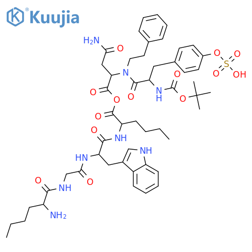 L-a-Asparagine,N-[(1,1-dimethylethoxy)carbonyl]-O-sulfo-L-tyrosyl-L-norleucylglycyl-L-tryptophyl-L-norleucyl-N-(2-phenylethyl)-(9CI) structure