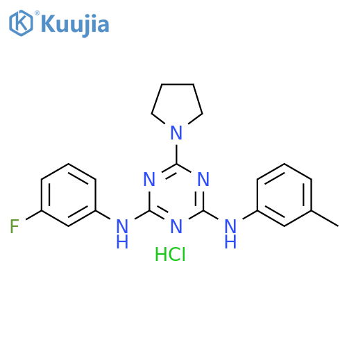 N2-(3-fluorophenyl)-N4-(3-methylphenyl)-6-(pyrrolidin-1-yl)-1,3,5-triazine-2,4-diamine hydrochloride structure