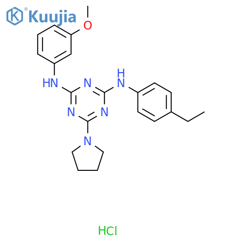 N2-(4-ethylphenyl)-N4-(3-methoxyphenyl)-6-(pyrrolidin-1-yl)-1,3,5-triazine-2,4-diamine hydrochloride structure
