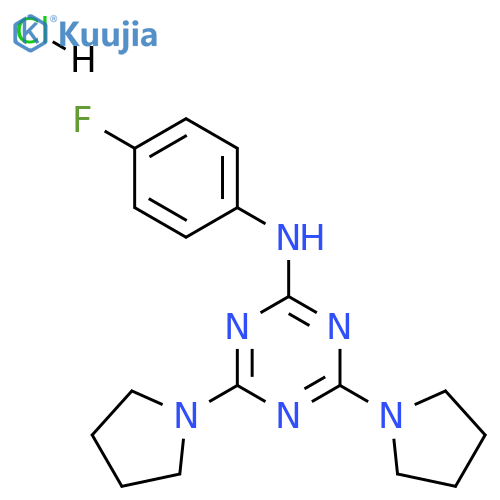 N-(4-fluorophenyl)-4,6-bis(pyrrolidin-1-yl)-1,3,5-triazin-2-amine hydrochloride structure