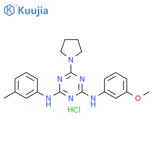 N2-(3-methoxyphenyl)-N4-(3-methylphenyl)-6-(pyrrolidin-1-yl)-1,3,5-triazine-2,4-diamine hydrochloride structure