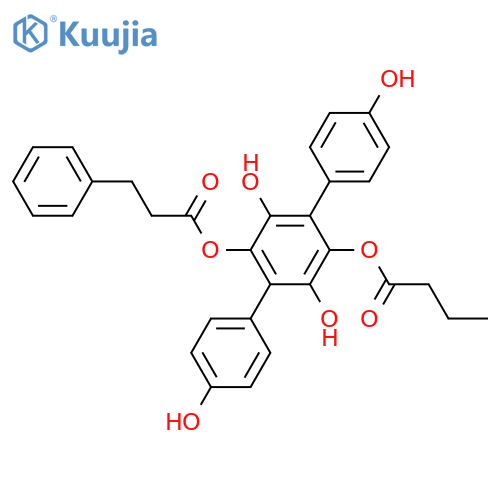 [p-Terphenyl]-2',3',4,4'',5',6'-hexol; 2'-O-(3-Phenylpropanoyl), 5'-butanoyl structure