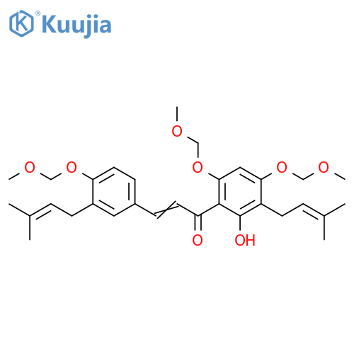 2-Propen-1-one,1-[2-hydroxy-4,6-bis(methoxymethoxy)-3-(3-methyl-2-butenyl)phenyl]-3-[4-(methoxymethoxy)-3-(3-methyl-2-butenyl)phenyl]- structure