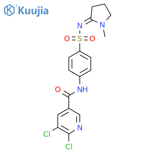 5,6-dichloro-N-{4-[(1-methylpyrrolidin-2-ylidene)sulfamoyl]phenyl}pyridine-3-carboxamide structure