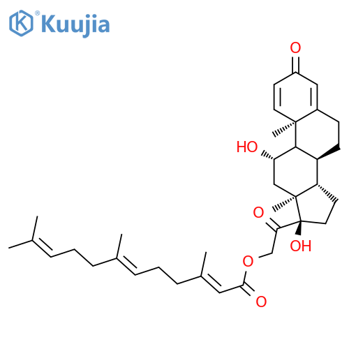 Pregna-1,4-diene-3,20-dione,11,17-dihydroxy-21-[[(2E,6E)-3,7,11-trimethyl-1-oxo-2,6,10-dodecatrien-1-yl]oxy]-,(11b)- structure