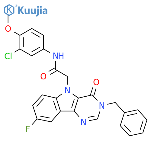 2-{3-benzyl-8-fluoro-4-oxo-3H,4H,5H-pyrimido[5,4-b]indol-5-yl}-N-(3-chloro-4-methoxyphenyl)acetamide structure